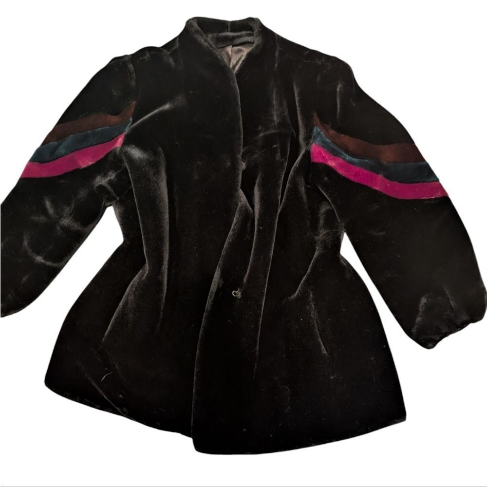 Vintage‎ 1960s/70s Olympia black fur coat with multi color stripes mod rare